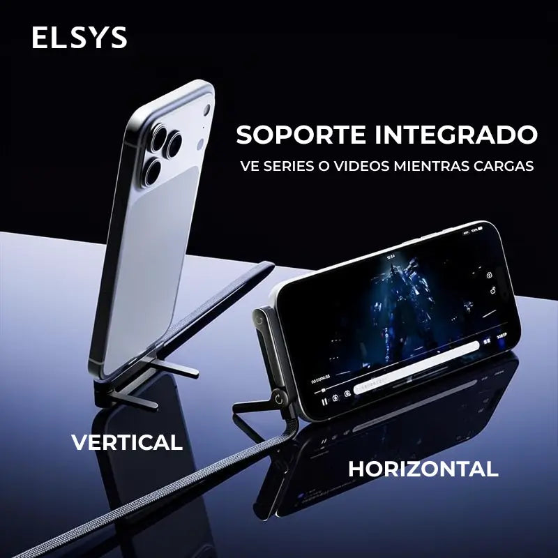 Cable cargador USB-C 2 en 1 de 240W con soporte plegable invisible para celular, ideal para juegos, oficina, auto y viajes diarios