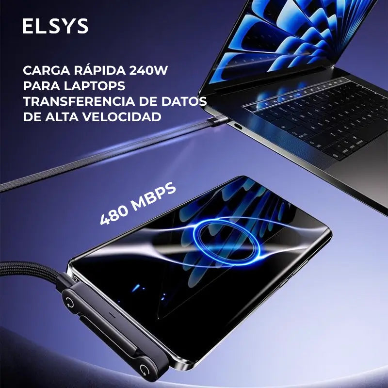 Cable cargador USB-C 2 en 1 de 240W con soporte plegable invisible para celular, ideal para juegos, oficina, auto y viajes diarios