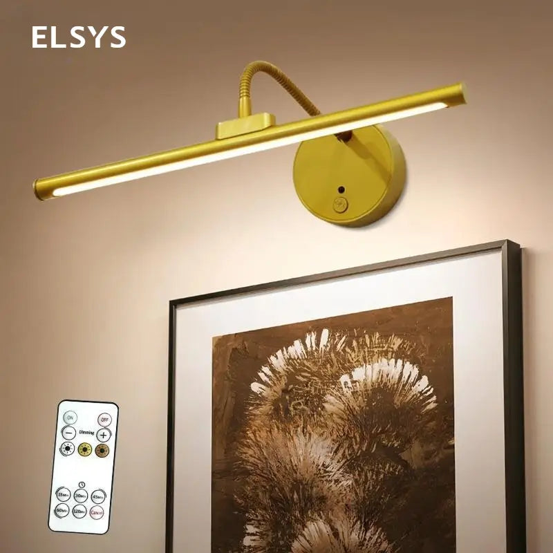 Lámpara LED recargable para cuadros con control remoto, brillo ajustable y luz giratoria para pinturas, retratos, galería y decoración del hogar