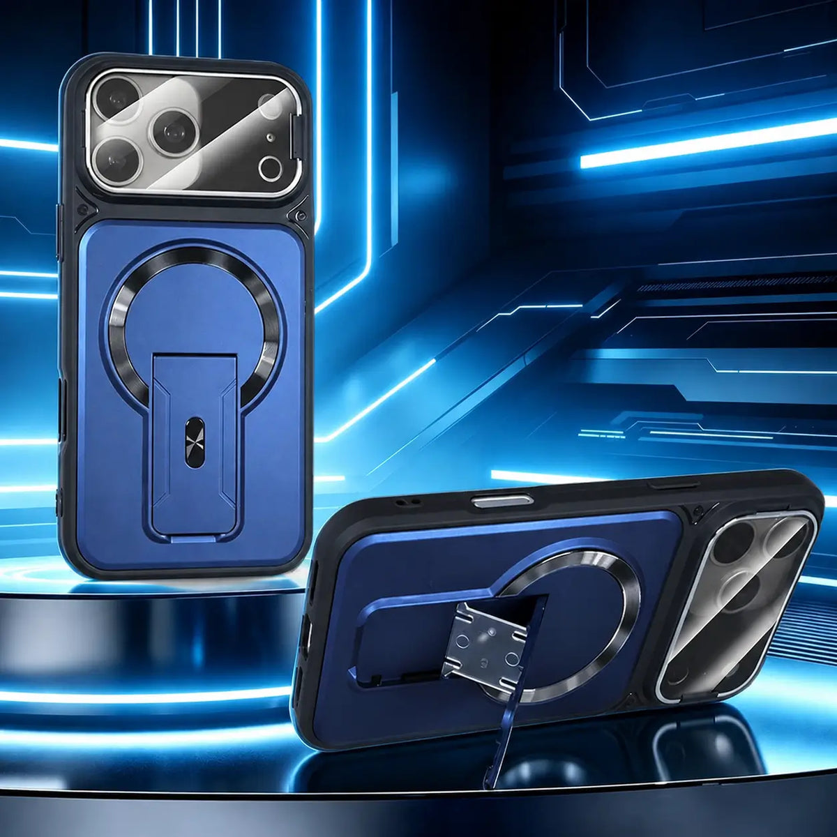 Funda multifuncional para iPhone con soporte invisible, protección de cámara y aro magnético para uso diario y manejo cómodo en tu celular