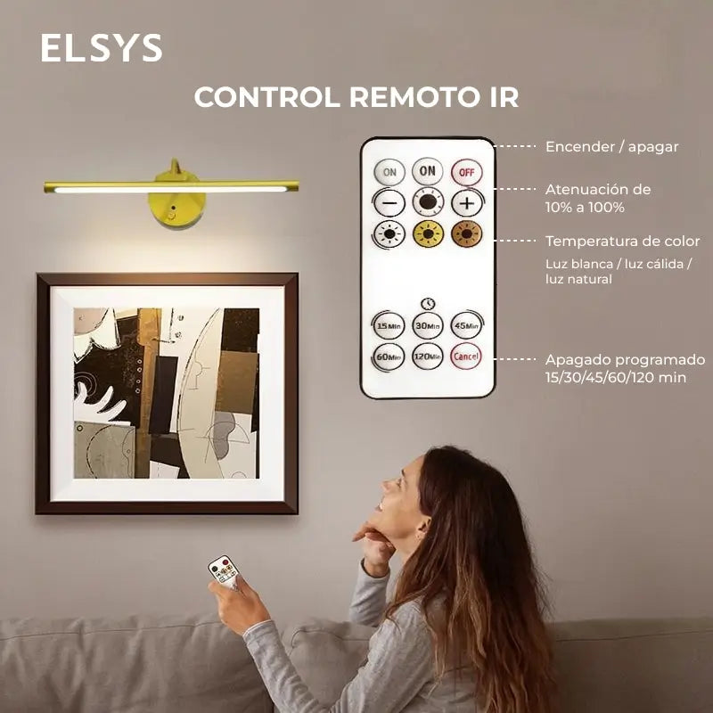 Lámpara LED recargable para cuadros con control remoto, brillo ajustable y luz giratoria para pinturas, retratos, galería y decoración del hogar