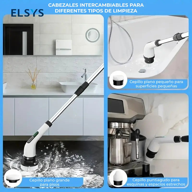 Cepillo eléctrico giratorio 7 en 1 inalámbrico con doble velocidad y mango ajustable para limpiar baños, pisos, tinas, azulejos y techos