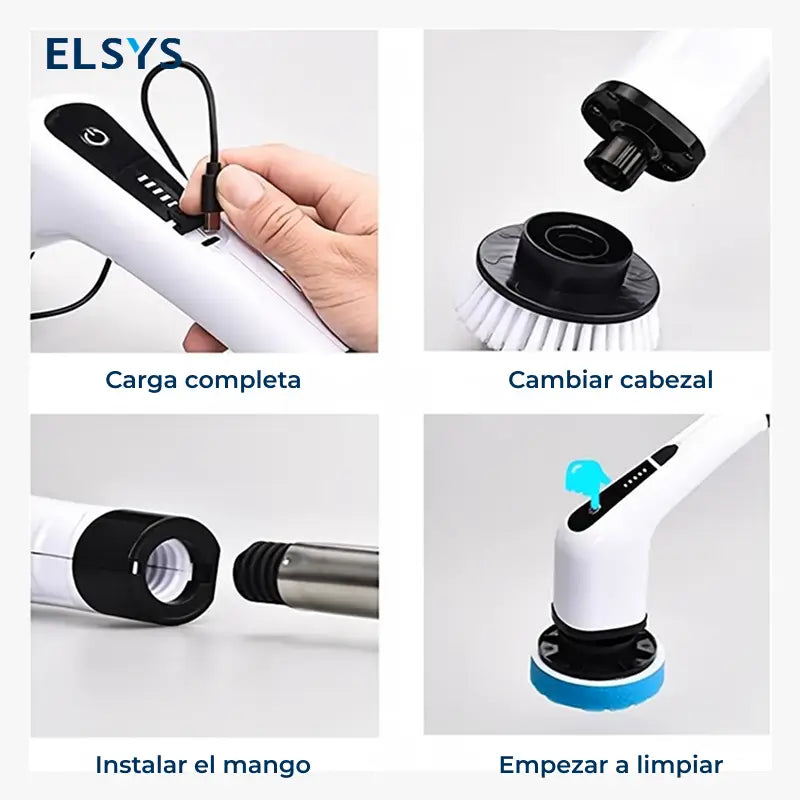 Cepillo eléctrico giratorio 7 en 1 inalámbrico con doble velocidad y mango ajustable para limpiar baños, pisos, tinas, azulejos y techos