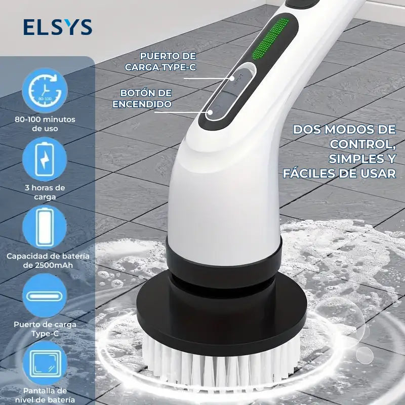 Cepillo eléctrico giratorio 7 en 1 inalámbrico con doble velocidad y mango ajustable para limpiar baños, pisos, tinas, azulejos y techos