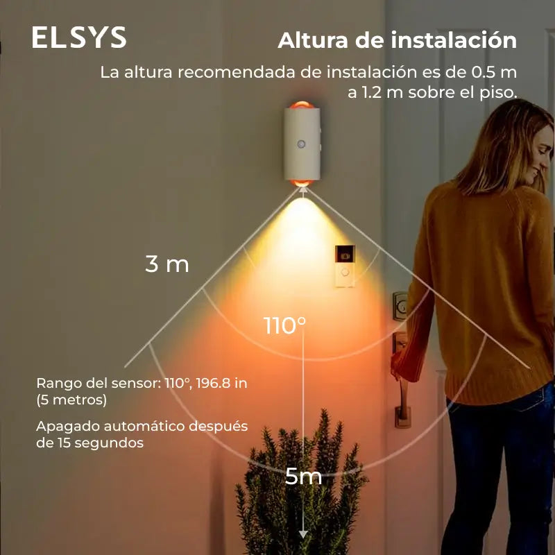 Lámpara de noche LED inteligente recargable con sensor de movimiento, luz RGB atenuable y montaje magnético para recámara, pasillo y escaleras