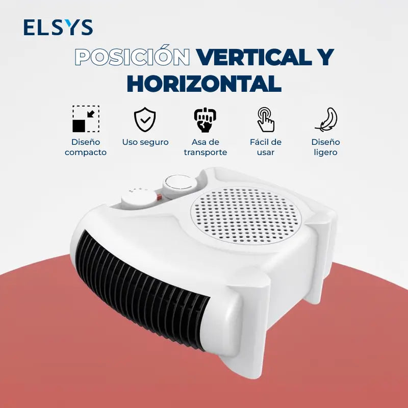 Calefactor Eléctrico Portátil Straame con Termostato, 2 Niveles de Calor, Asa y Modo Ventilador para Cuarto u Oficina de Uso Diario
