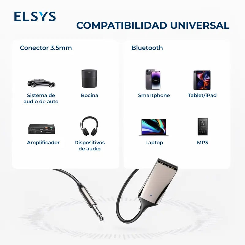 Adaptador Bluetooth para auto con micrófono manos libres, audio estéreo 3.5 mm, reconexión automática y conexión estable para uso diario