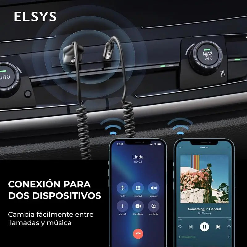 Adaptador Bluetooth para auto con micrófono manos libres, audio estéreo 3.5 mm, reconexión automática y conexión estable para uso diario