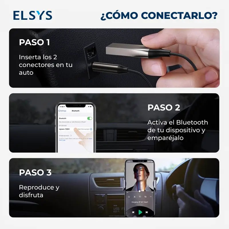 Adaptador Bluetooth para auto con micrófono manos libres, audio estéreo 3.5 mm, reconexión automática y conexión estable para uso diario