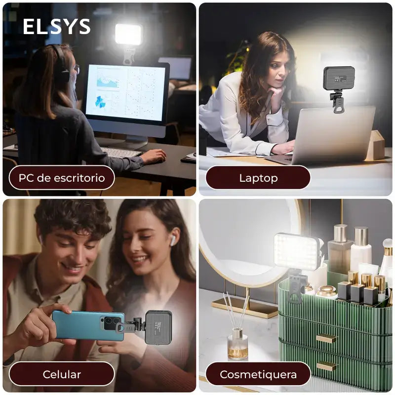Luz LED recargable con clip para celular y laptop, iluminación portátil para selfies, videollamadas, streaming y maquillaje en casa y uso diario