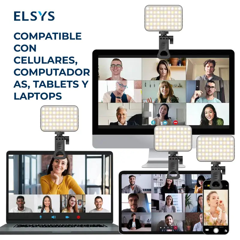 Luz LED recargable con clip para celular y laptop, iluminación portátil para selfies, videollamadas, streaming y maquillaje en casa y uso diario