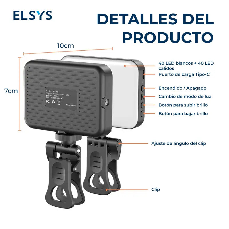 Luz LED recargable con clip para celular y laptop, iluminación portátil para selfies, videollamadas, streaming y maquillaje en casa y uso diario