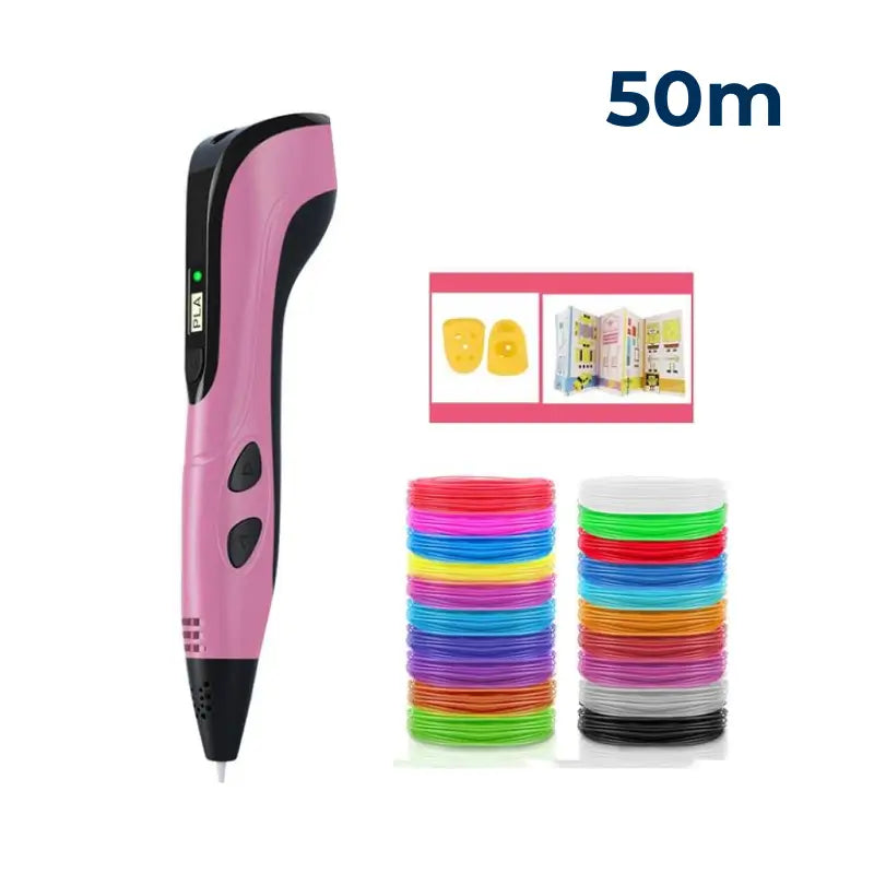 Pluma 3D con pantalla LCD y filamento PLA para niños, kit creativo con carga Type-C y 3 velocidades para dibujar y crear en casa