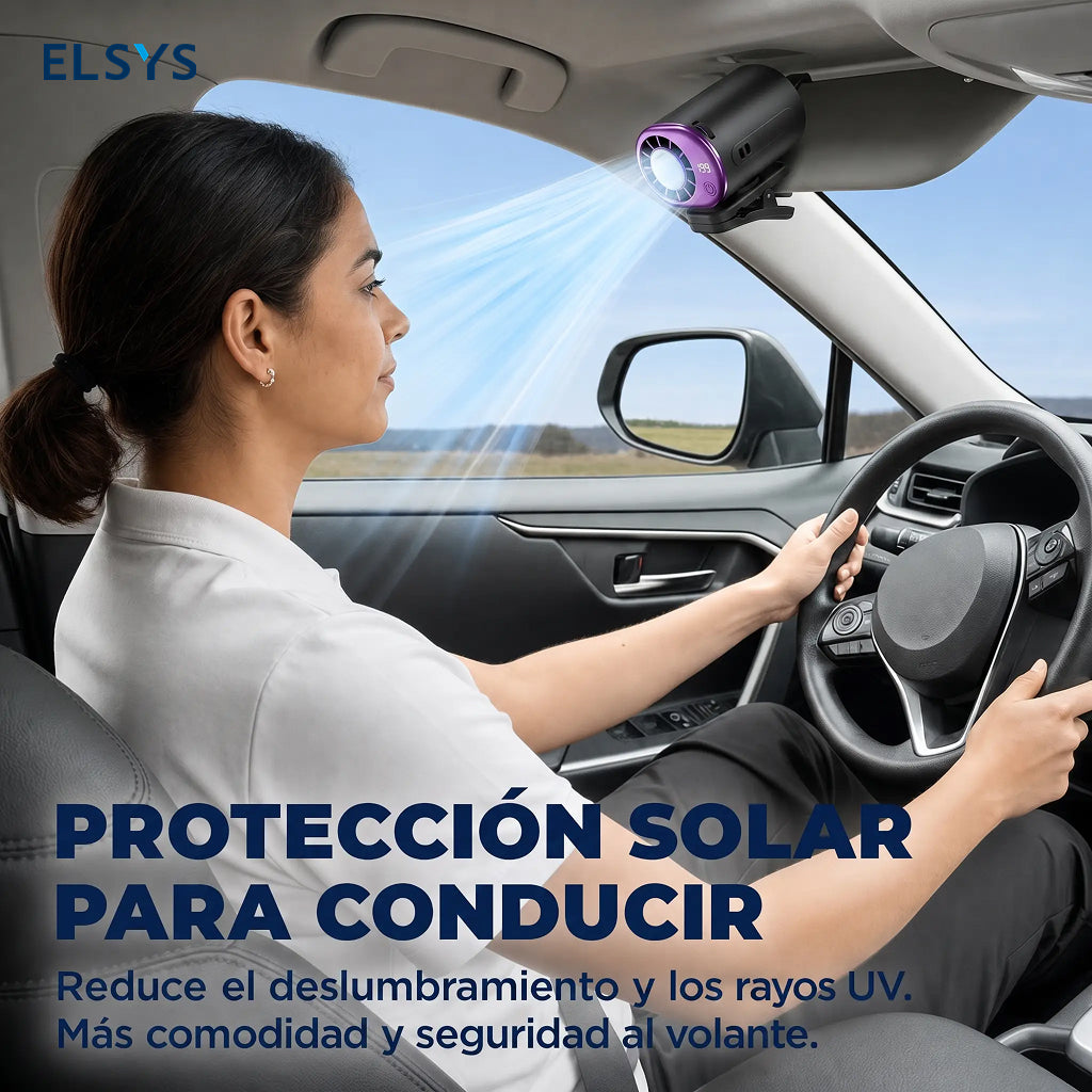 Ventilador portátil con clip, enfriamiento por semiconductor y pantalla LED — para auto, escritorio y viajes.