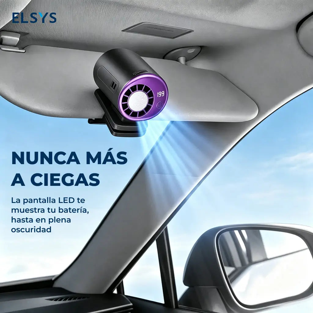 Ventilador portátil con clip, enfriamiento por semiconductor y pantalla LED — para auto, escritorio y viajes.