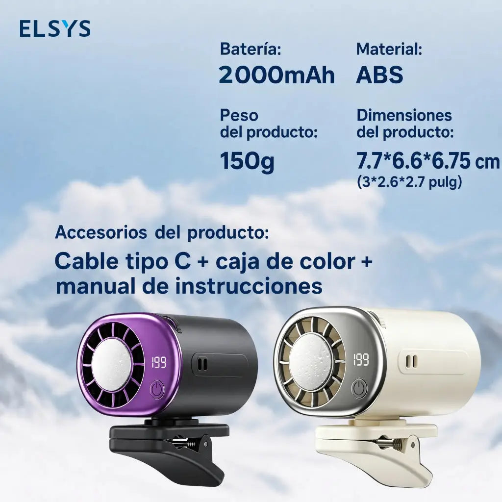 Ventilador portátil con clip, enfriamiento por semiconductor y pantalla LED — para auto, escritorio y viajes.