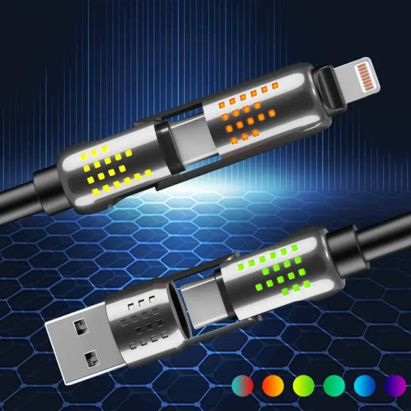 Cable USB-C 4 en 1 de 240W, Carga Rápida PD 5A, Sincronización de Datos, USB-A, Tipo-C y Lightning, de Aluminio, Universal para Celulares, Tabletas y Laptops