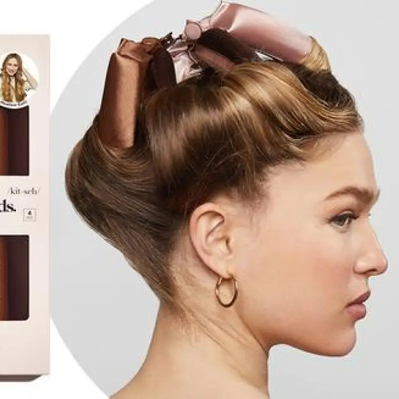 Tubo Rizador de Satín sin Calor - Tubo Flexible Jumbo para Rizos Nocturnos, Rizadores de Cabello Suaves, Set de 4 pzas, Madera de Rosa