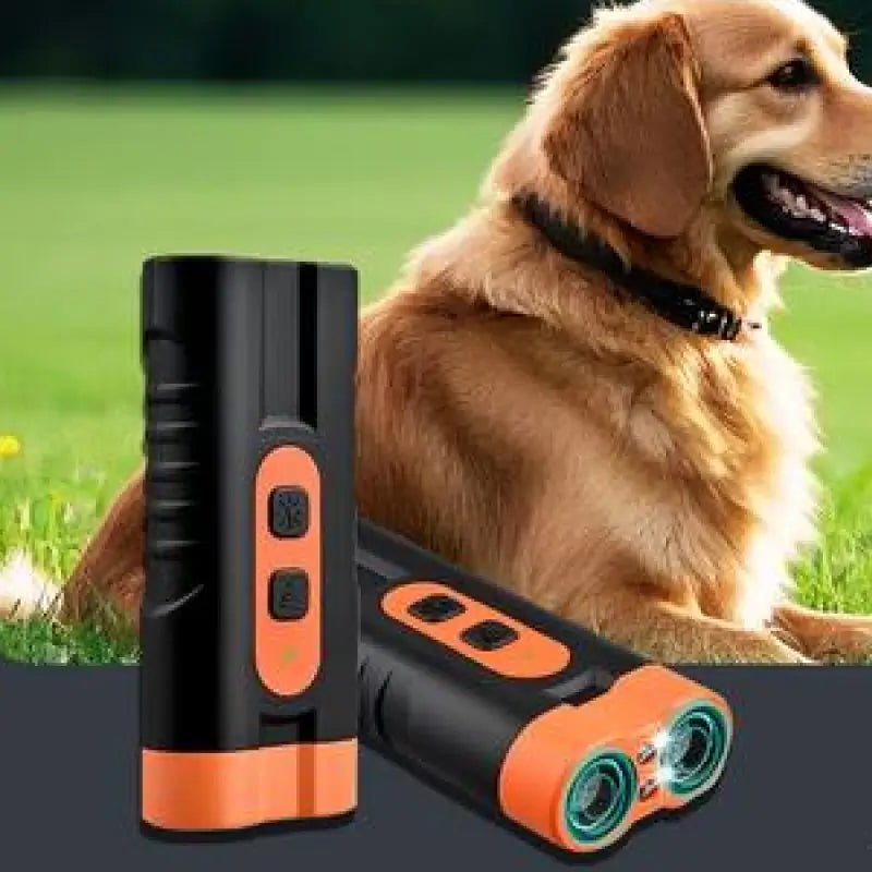 Dispositivo Antiladridos Recargable para Perros, Control Ultrasónico con Doble Emisor de 15m, Silenciador de Ladridos 25KHz para Interiores y Exteriores con Linterna