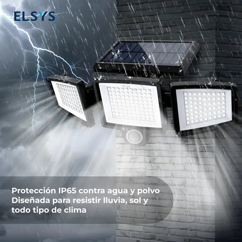 Lámpara solar exterior 2500LM con 210 LED y 3 cabezales ajustables, luz de seguridad impermeable IP65 para jardín, cochera, patio y alberca