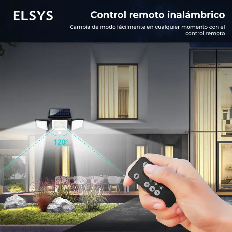 Lámpara solar exterior 2500LM con 210 LED y 3 cabezales ajustables, luz de seguridad impermeable IP65 para jardín, cochera, patio y alberca