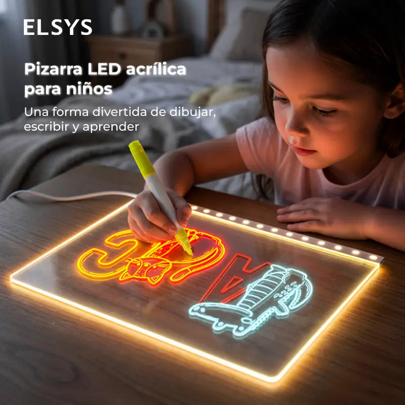Tablero acrílico con luz LED para niños, borrado en seco y soporte ajustable, ideal para dibujos, notas y aprendizaje