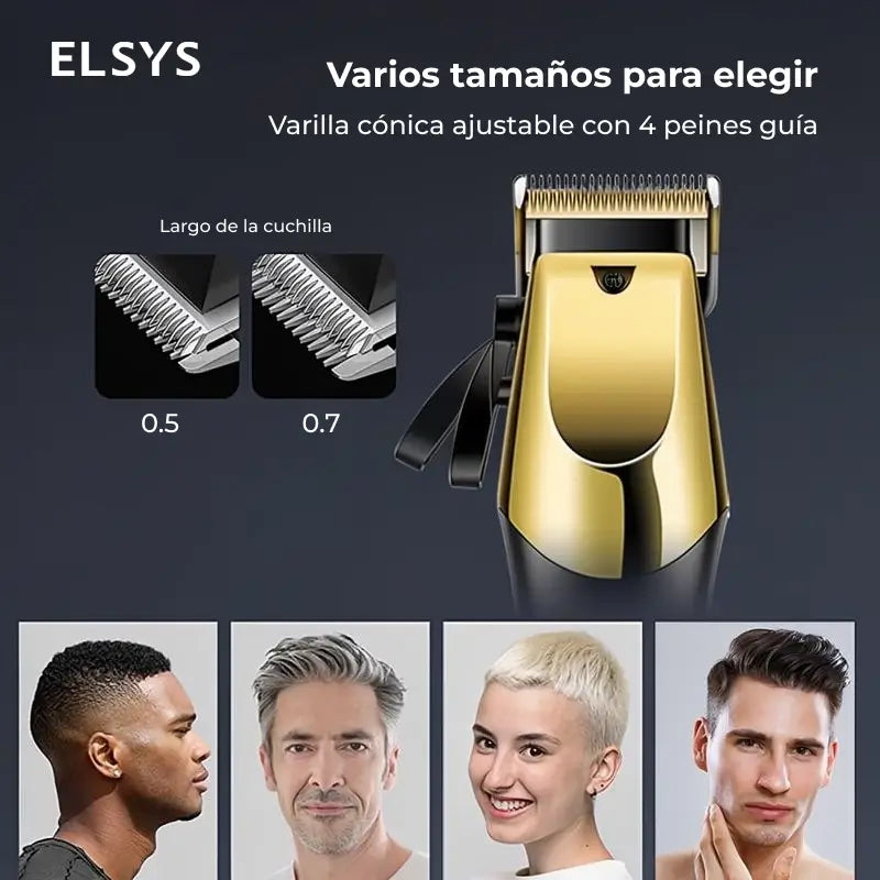 Máquina de barbería recargable USB para corte, delineado o afeitado, con diseño inalámbrico y accesorios según modelo seleccionado para casa