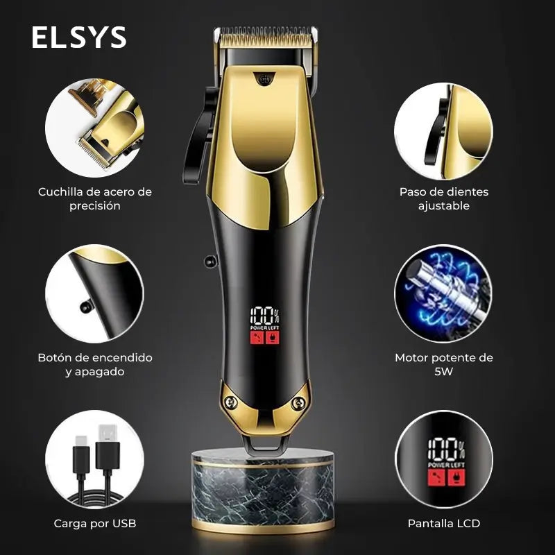 Máquina de barbería recargable USB para corte, delineado o afeitado, con diseño inalámbrico y accesorios según modelo seleccionado para casa