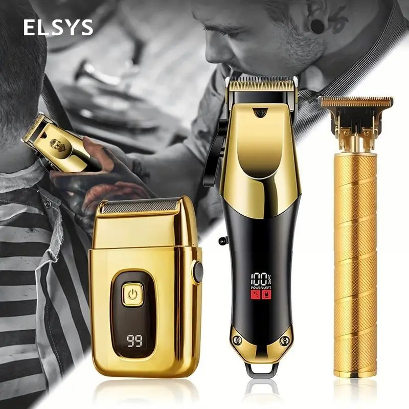 Máquina de barbería recargable USB para corte, delineado o afeitado, con diseño inalámbrico y accesorios según modelo seleccionado para casa