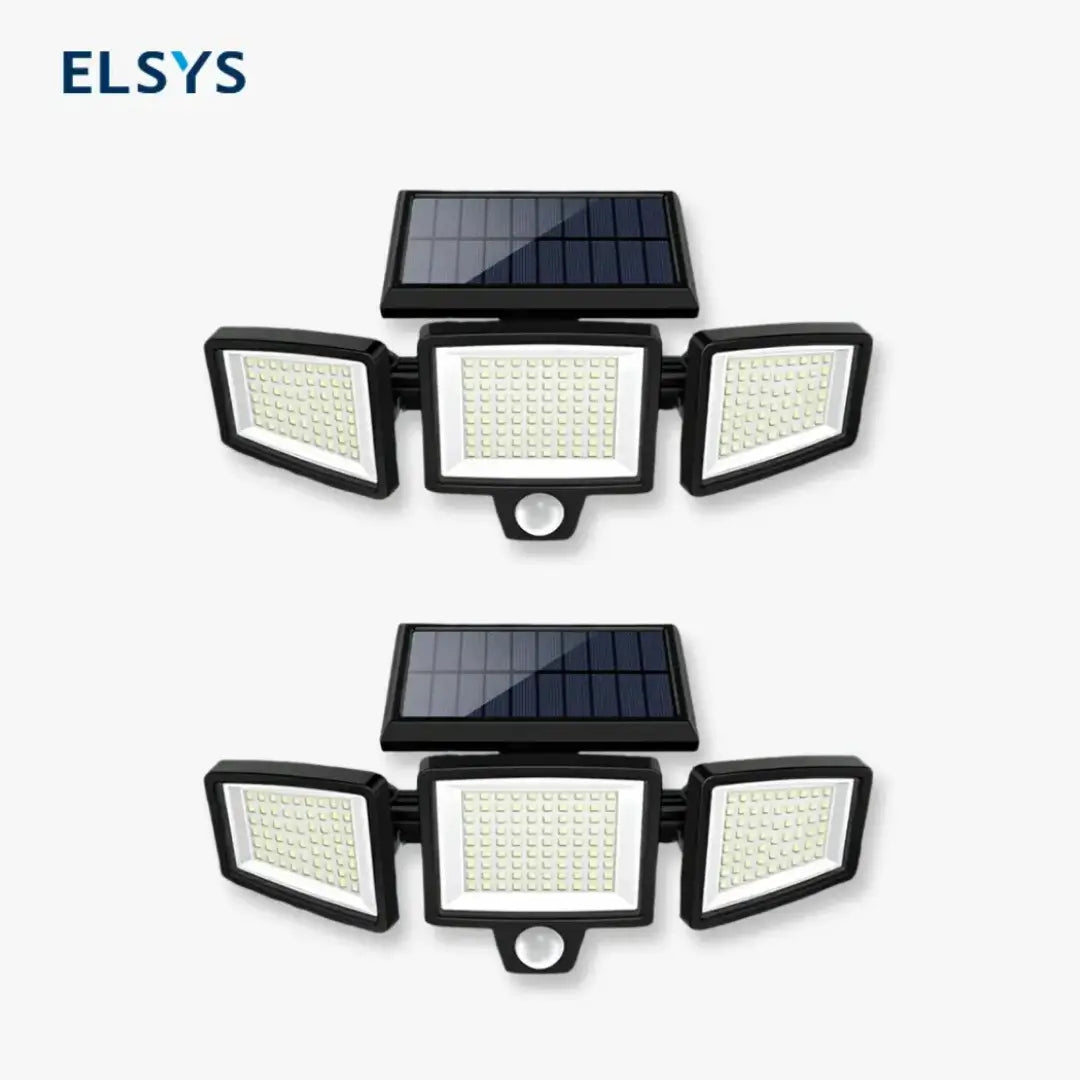Lámpara solar exterior 2500LM con 210 LED y 3 cabezales ajustables, luz de seguridad impermeable IP65 para jardín, cochera, patio y alberca
