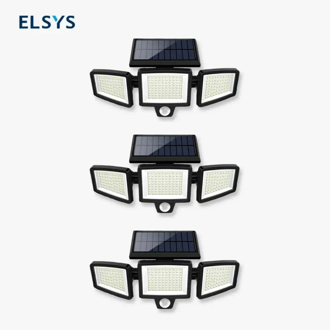 Lámpara solar exterior 2500LM con 210 LED y 3 cabezales ajustables, luz de seguridad impermeable IP65 para jardín, cochera, patio y alberca