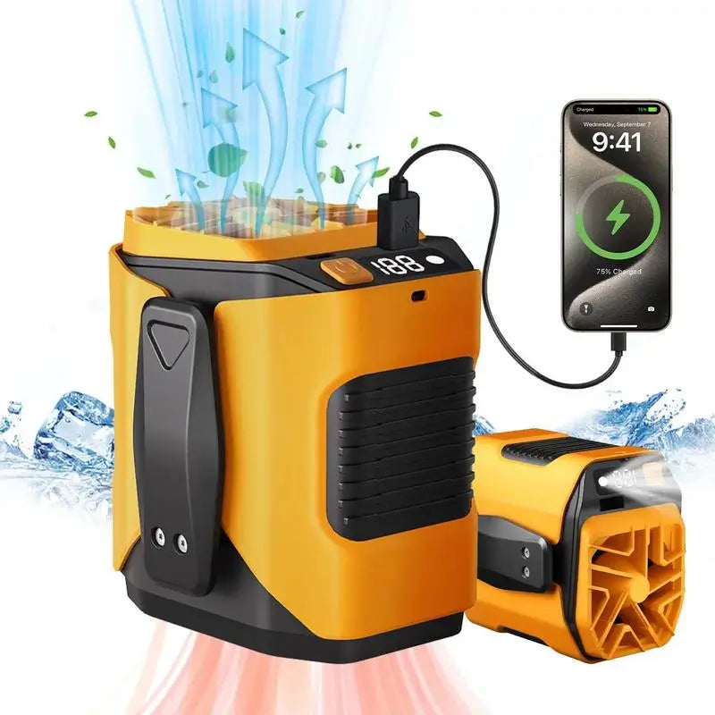 Ventilador personal manos libres con 10 velocidades, motor brushless y carga USB-C para obra, jardín, bici y camping en días calurosos