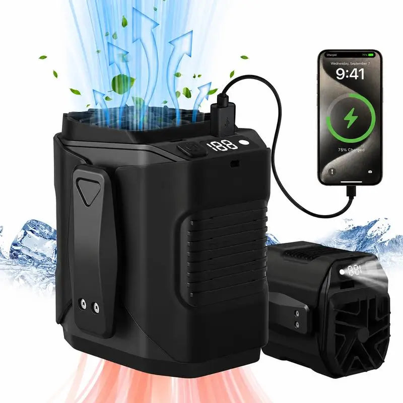 Ventilador personal manos libres con 10 velocidades, motor brushless y carga USB-C para obra, jardín, bici y camping en días calurosos