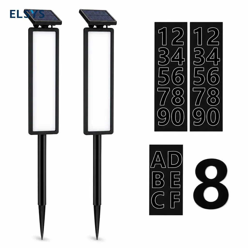 Letrero solar LED para número de casa con estaca, luz blanca o cálida y placa personalizable para entrada, jardín o patio