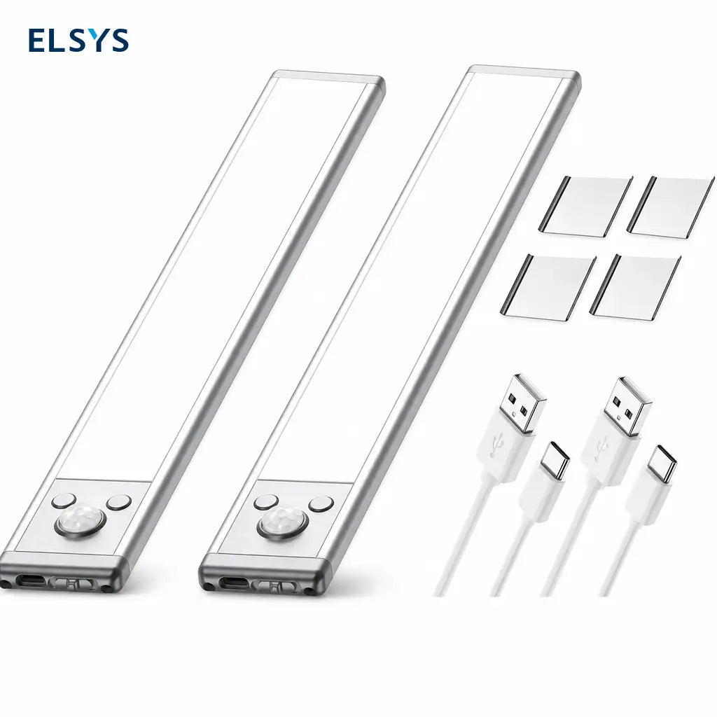 Lámparas LED bajo gabinete con sensor de movimiento, recargables USB-C y luz regulable para cocina, clóset, escaleras, paquete de 2 piezas