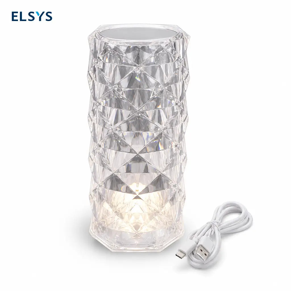 Lámpara de mesa LED tipo cristal rosa diamante RGB con control remoto y sensor táctil para ambiente en recámara y sala