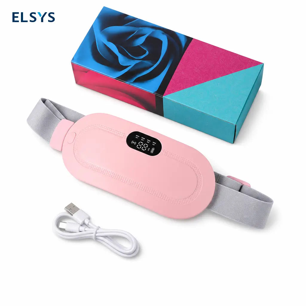 Cinturón térmico menstrual inalámbrico con 3 niveles de calor y 4 modos de masaje vibratorio para abdomen, cintura y cólicos menstruales