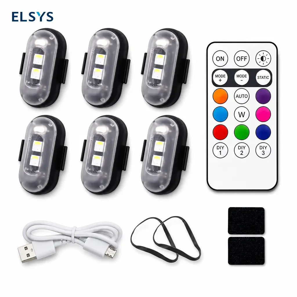Luces estroboscópicas LED RGB recargables por USB con control remoto, impermeables IP65 para moto, auto, bicicleta, dron y mayor seguridad nocturna