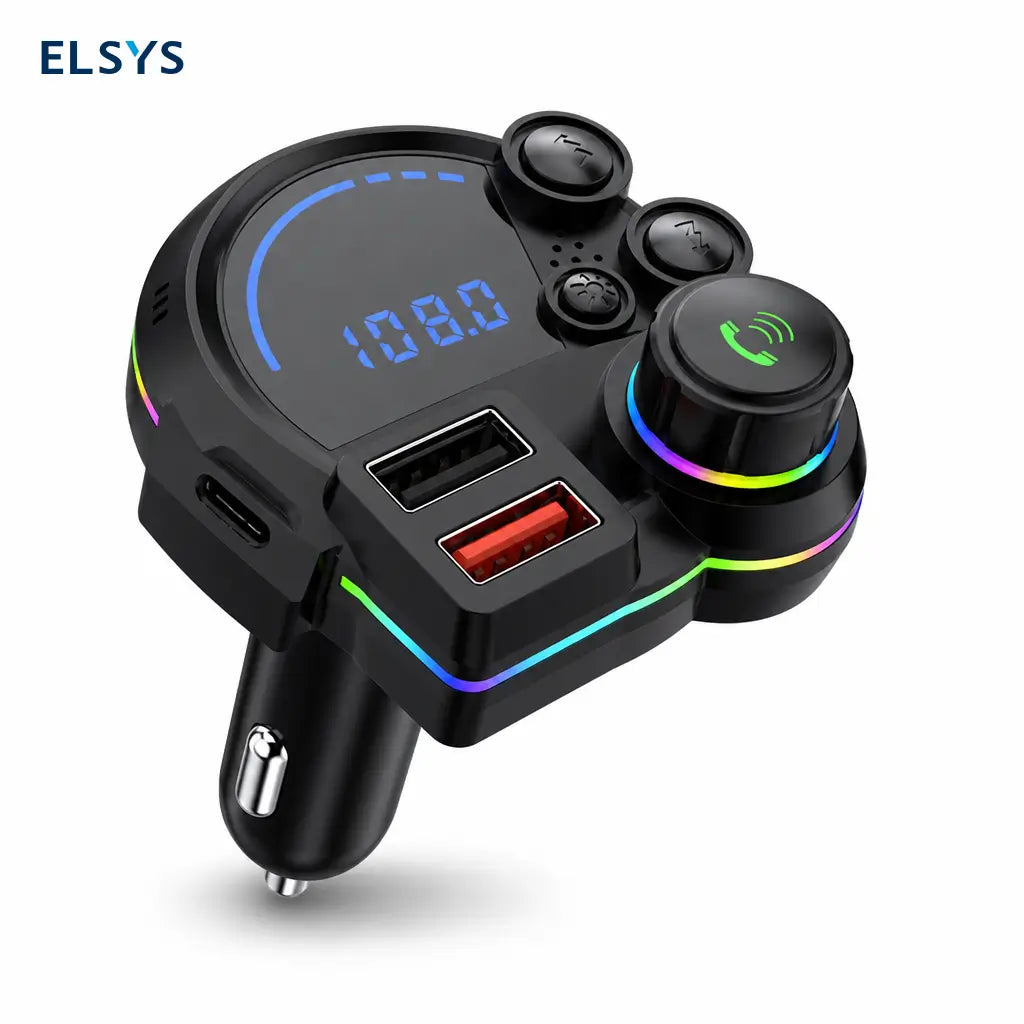 Transmisor FM Bluetooth 5.3 para auto con carga PD 20W y QC 3.0, llamadas manos libres y luz RGB para viajes