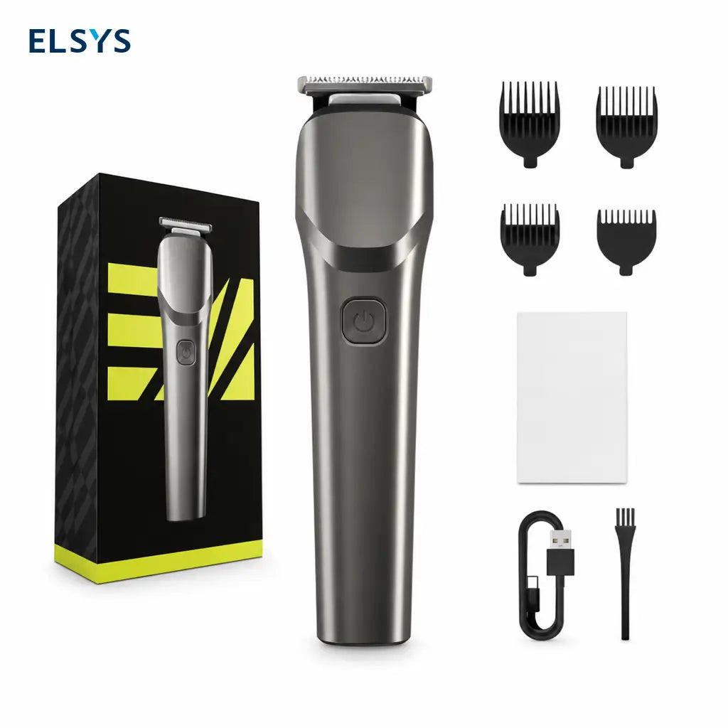 Recortadora eléctrica multifunción resistente al agua con carga USB-C rápida y 4 peines guía para barba, cabello y cuerpo, uso diario y viajes