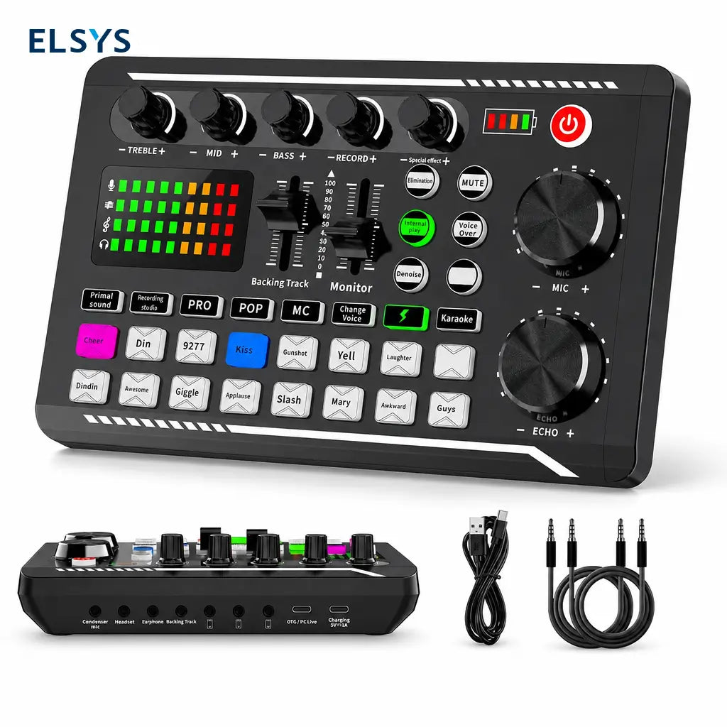Interfaz de audio F998 con mezclador DJ y cambiador de voz para streaming, karaoke, podcast y gaming en PC portátil recargable