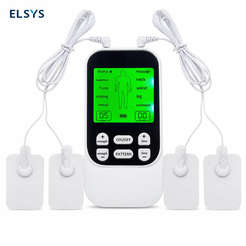 Masajeador muscular TENS/EMS recargable con 10 modos, 30 intensidades y 4 parches para aliviar tensión diaria en cuello, espalda y piernas