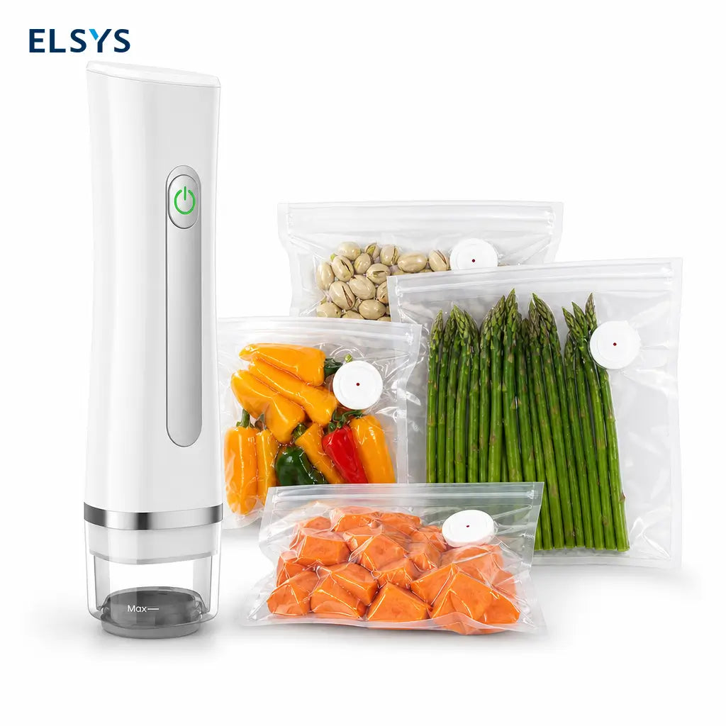 Selladora al vacío portátil USB-C con bolsas reutilizables para conservar comida y meal prep