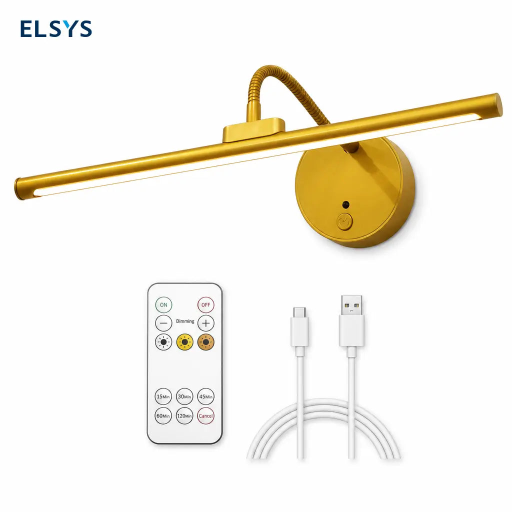 Lámpara de pared recargable USB para cuadros con control remoto, luz ajustable y rotación 360° para arte y decoración interior