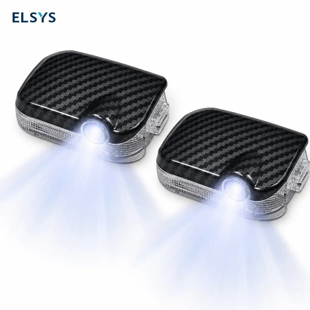 Luces de bienvenida para auto inalámbricas con sensor infrarrojo, proyección HD para puertas y diseño tipo fibra de carbono, 2 piezas