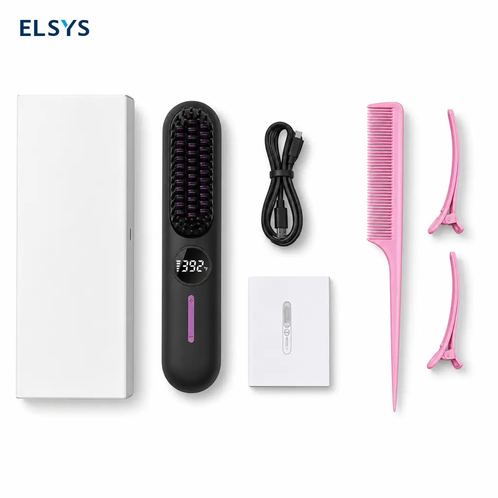 Cepillo alaciador inalámbrico 2 en 1 con USB-C y 7 temperaturas para cabello fino en casa, oficina, escuela o viaje