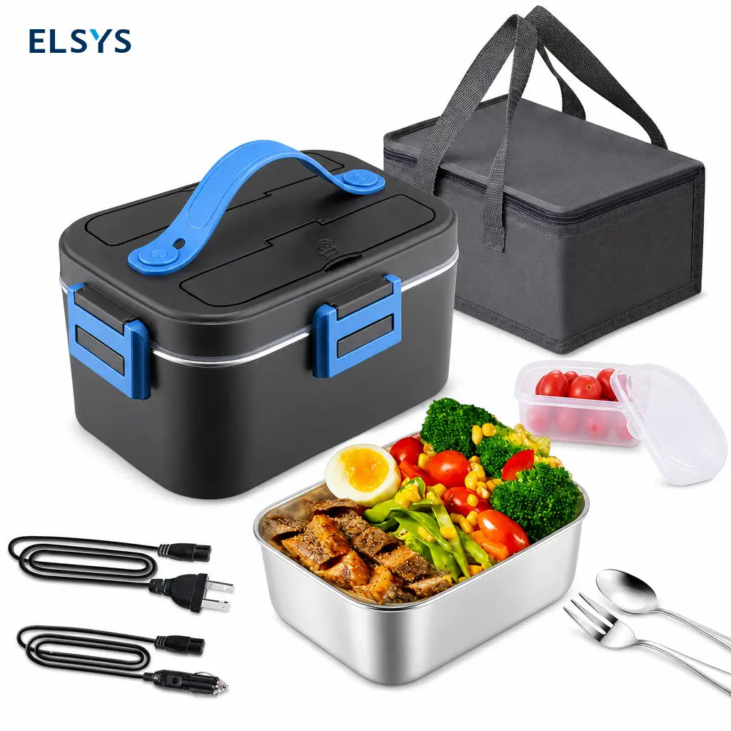 Lonchera eléctrica portátil 1.8L con calentamiento 80W y conectores 12V/24V/110V para comer caliente sin microondas diario