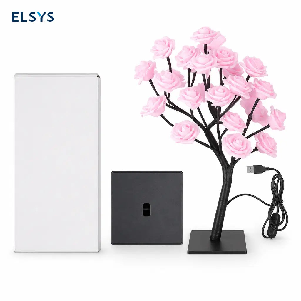 Lámpara de mesa USB en forma de árbol con rosas LED, luz cálida decorativa para recámara, buró y regalo romántico especial