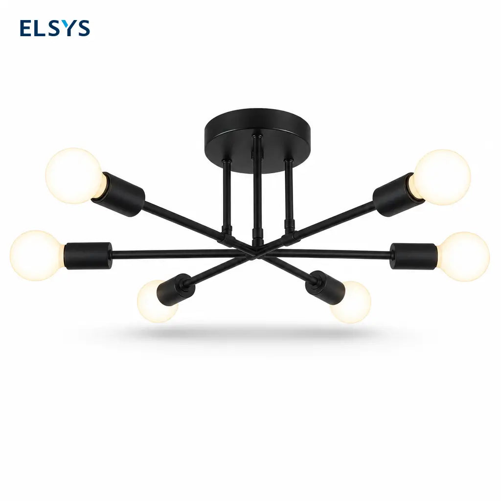 Lámpara colgante negra de 6 luces con casquillo E26/E27, diseño moderno retro para comedor, pasillo, recámara y cafetería con instalación sencilla