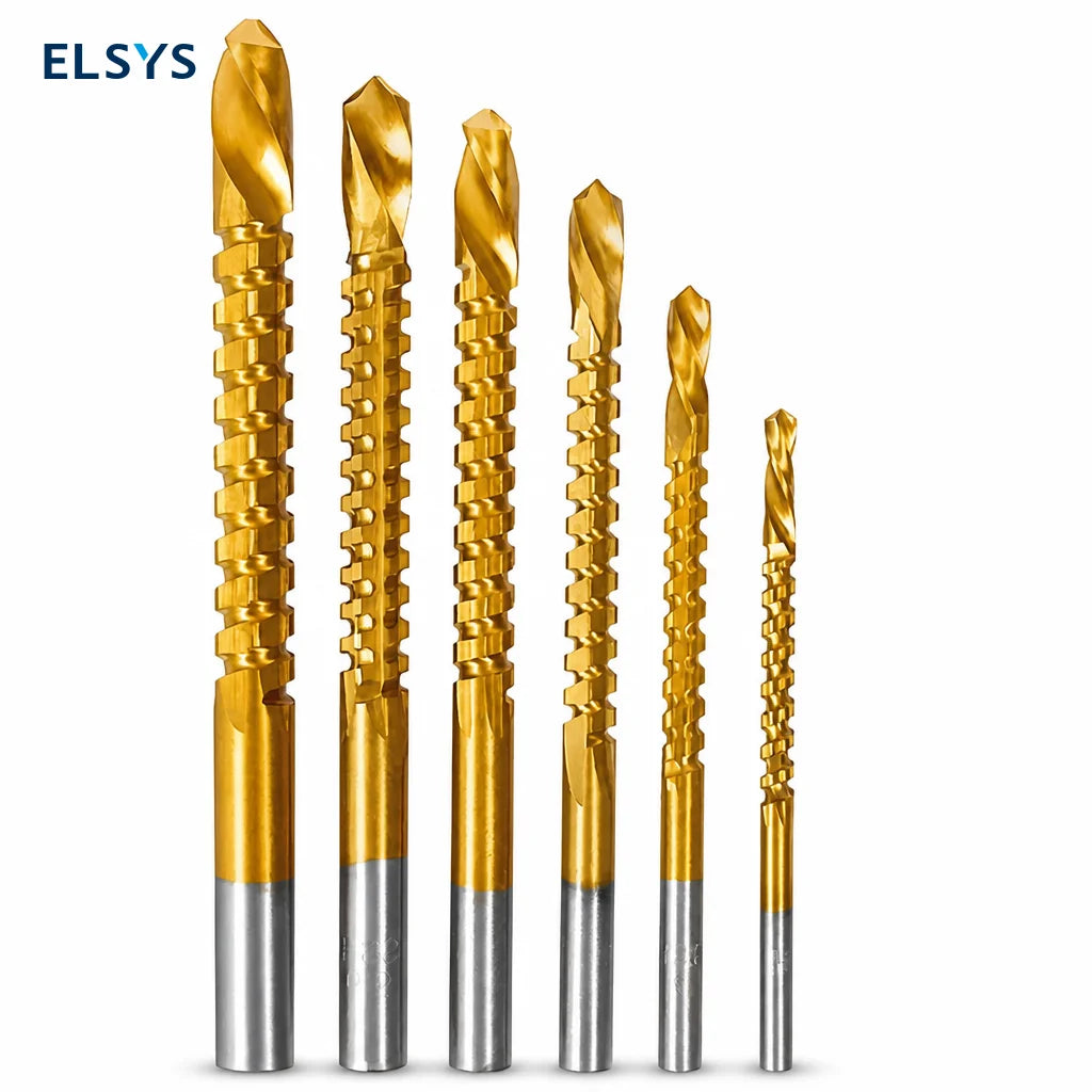 Juego de 6 brocas HSS titanizadas 3 en 1 para perforar, cortar y pulir metal, madera y plástico